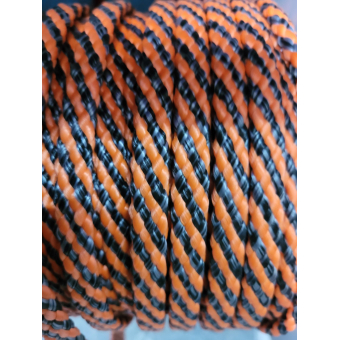 PPM touw  8 mm oranje/zwart/zilvergrijs streep melee 